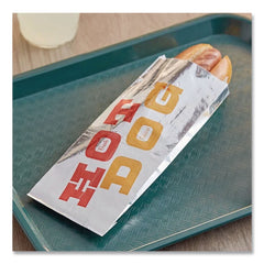 Bagcraft 300455 "Hot Dog" Label 3.5 in. x 8.5 in. Foil Single-Serve Bags - Silver (1000/Carton)