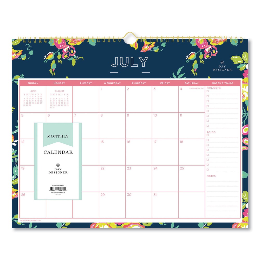 Blue Sky 15 in. x 12 in. 12-Month (Jul 2025-Jun 2026) Day Designer Peyton Academic Wall Calendar - White/Navy Sheets