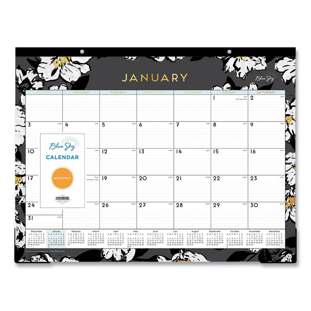 Blue Sky 22 in. x 17 in. 12-Month (Jan-Dec 2026) Baccara Dark Desk Pad - White/Black/Gold Sheets/Black Binding