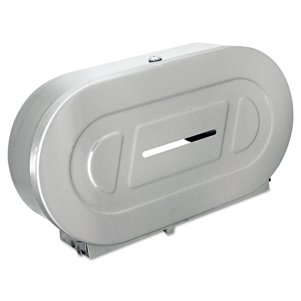Bobrick 20.81 in. x 5.31 in. x 11.38 in. Jumbo Toilet Tissue 2 Roll Dispenser - Satin-Finish Stainless Steel