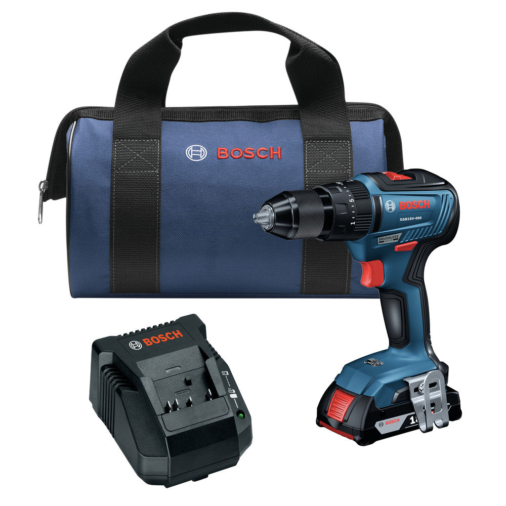 Bosch 18V EC Brushless Lithium-Ion 1/2 in. Cordless Hammer Drill Driver Kit (2 Ah)