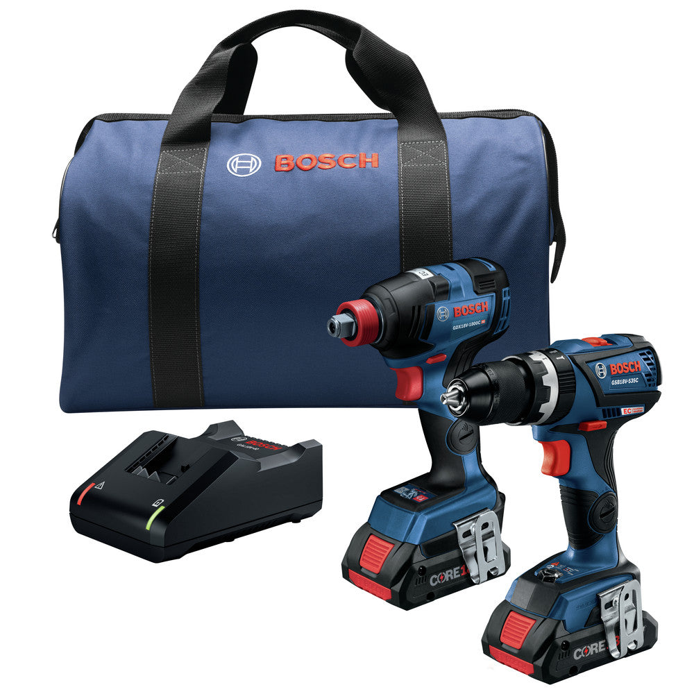 Factory Reconditioned Bosch 18V Brushless Lithium-Ion Freak 1/4 in. and 1/2 in. Cordless 2-in-1 Bit/Socket Impact Driver and 1/2 in. Hammer Drill Driver Combo Kit (2 Ah)
