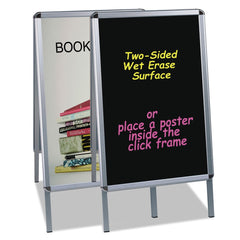 MasterVision 23 in. x 33 in. 42 in. Tall Double Sided Aluminum Frame Black Surface Wet Erase Board - Silver