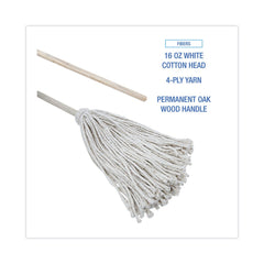 Boardwalk 16 oz. Cotton Head Deck Mop with 48 in. Oak Wood Handle - White (6/Carton)