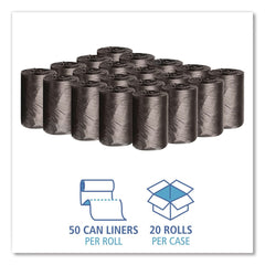 Boardwalk 4 Gallon 0.35 mil 17 in. x 17 in. Perforated Roll Low-Density Waste Can Liners - Black (50 Bags/Roll, 20 Rolls/Carton)
