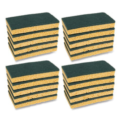 Boardwalk 74BWK MD 20/Carton 3.6 in. x 6.1 in., 0.75 in. Thick, Individually Wrapped, Medium Duty Scrubbing Sponge - Yellow/Green