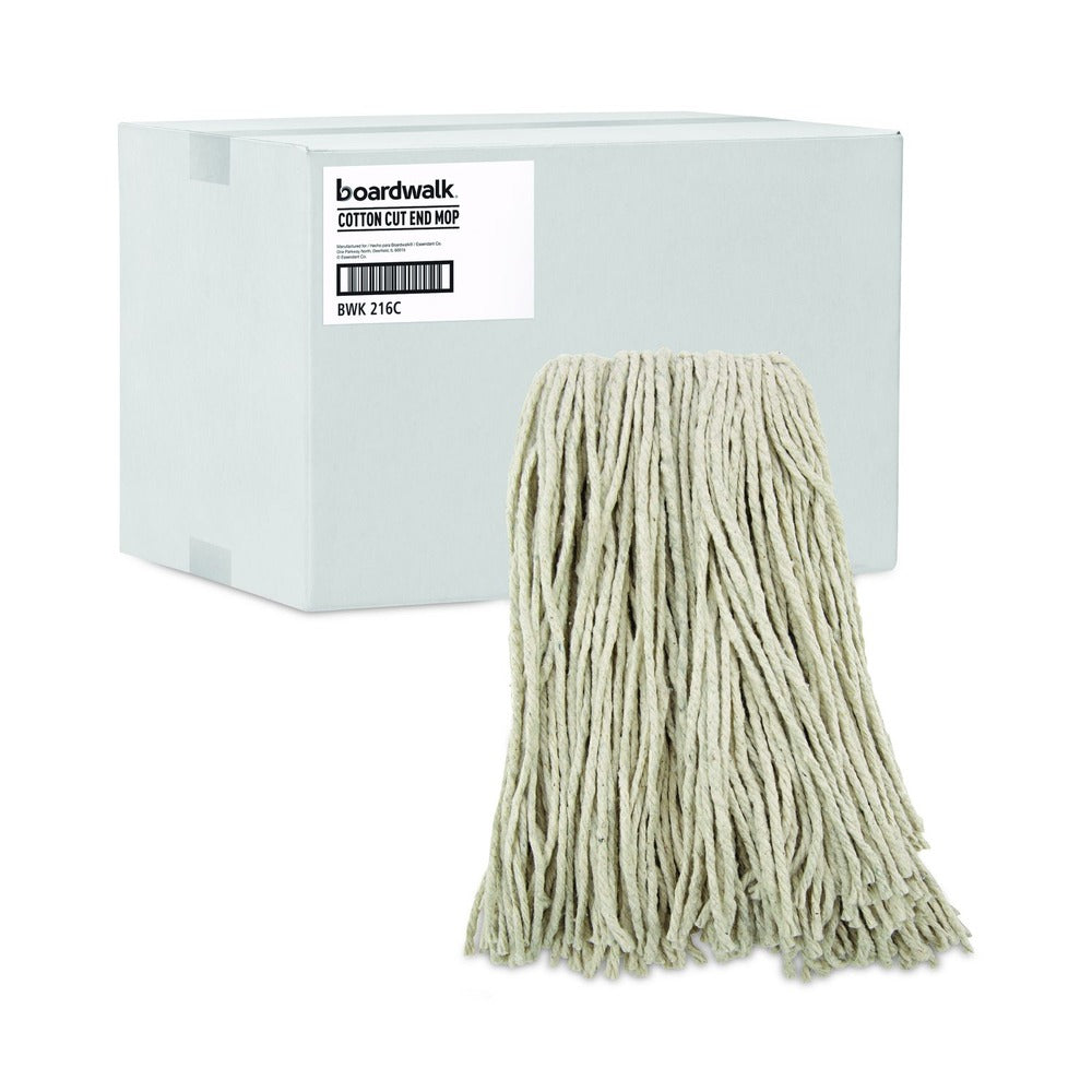 Boardwalk BWK216CCT 16 oz. Cotton Premium Cut-End Wet Mop Heads - White (12/Carton)