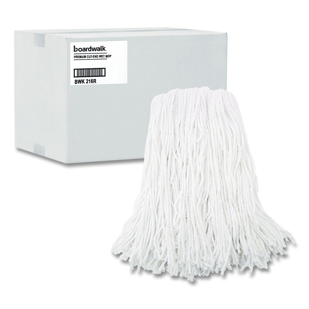 Boardwalk BWK216RCT 16 oz. Rayon Premium Cut-End Wet Mop Heads - White (12/Carton)