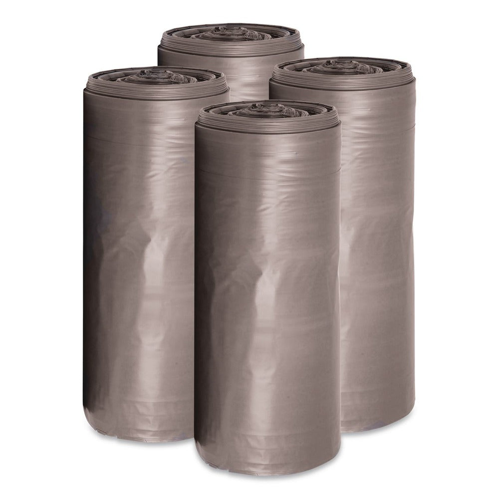 Boardwalk 33 Gallon 1.1 mil 33 in. x 39 in. Perforated Roll Low-Density Can Liners - Gray (25 Bags/Roll, 4 Rolls/Carton)