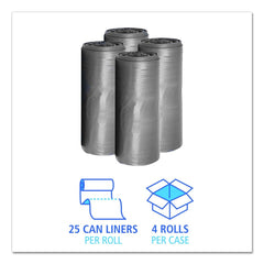 Boardwalk 33 Gallon 1.1 mil 33 in. x 39 in. Perforated Roll Low-Density Can Liners - Gray (25 Bags/Roll, 4 Rolls/Carton)