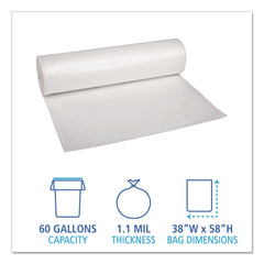 Boardwalk 38 in. x 58 in. 1.1 mil 60 gal. Recycled Low-Density Polyethylene Can Liners - Clear (100/Carton)