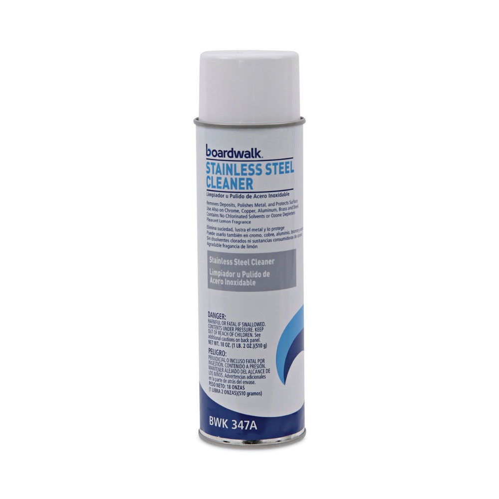 Boardwalk 18 oz. Aerosol Spray Water-in-Oil Based Stainless Steel Cleaner and Polish - Lemon Scent
