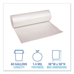 Boardwalk 38 in. x 58 in. 60 gal. 1.4 mil Low Density Can Liners - Clear (100/Carton)