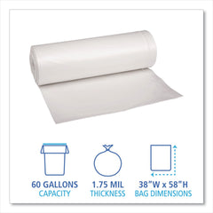 Boardwalk X7658XCKR01 38 in. x 58 in. 60 gal. 1.75 mil Low Density Can Liners - Clear (100/Carton)