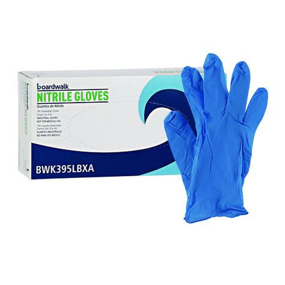 Boardwalk 395LBXA 5 mil Disposable General-Purpose Powder-Free Nitrile Gloves - Large, Blue (100/Box)