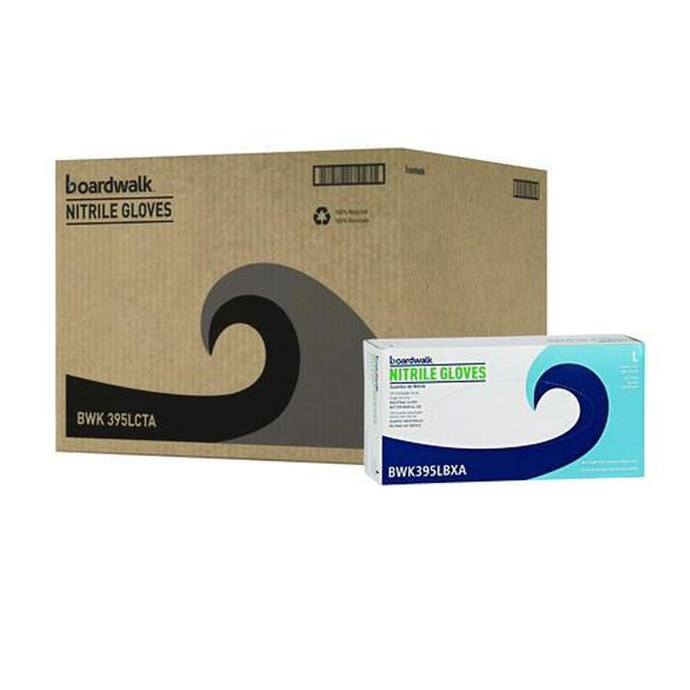 Boardwalk 395LCTA 395 Series 5 mil Thick 9.5 in. Long Powder-Free Disposable General-Purpose Nitrile Gloves - Large, Blue (1000/Carton)