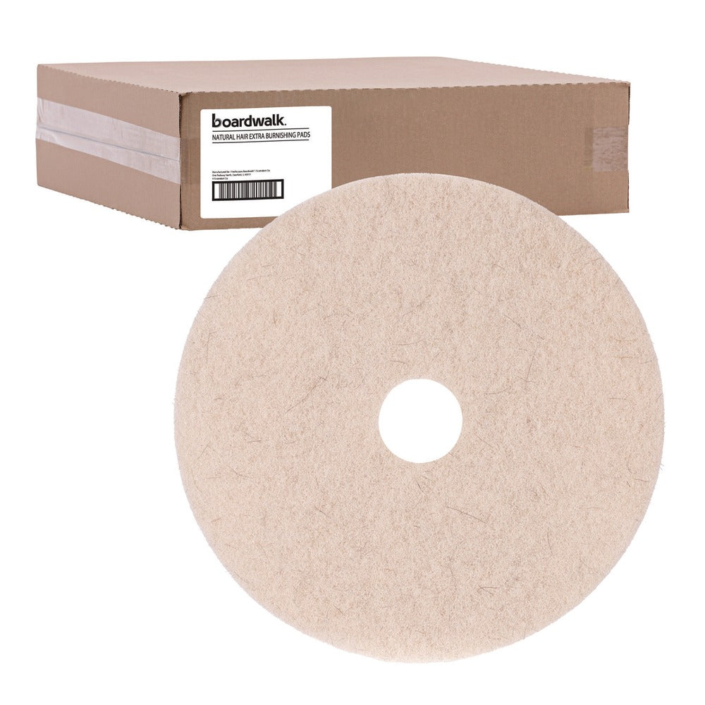 Boardwalk BWK4019NHE 19 in. Diameter Natural Hog Hair Burnishing Floor Pads - Tan (5/Carton)