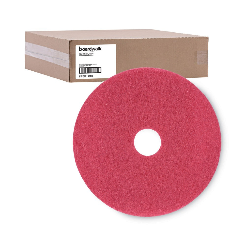 Boardwalk 19 in. Diameter Buffing Floor Pads - Red (5/Carton)