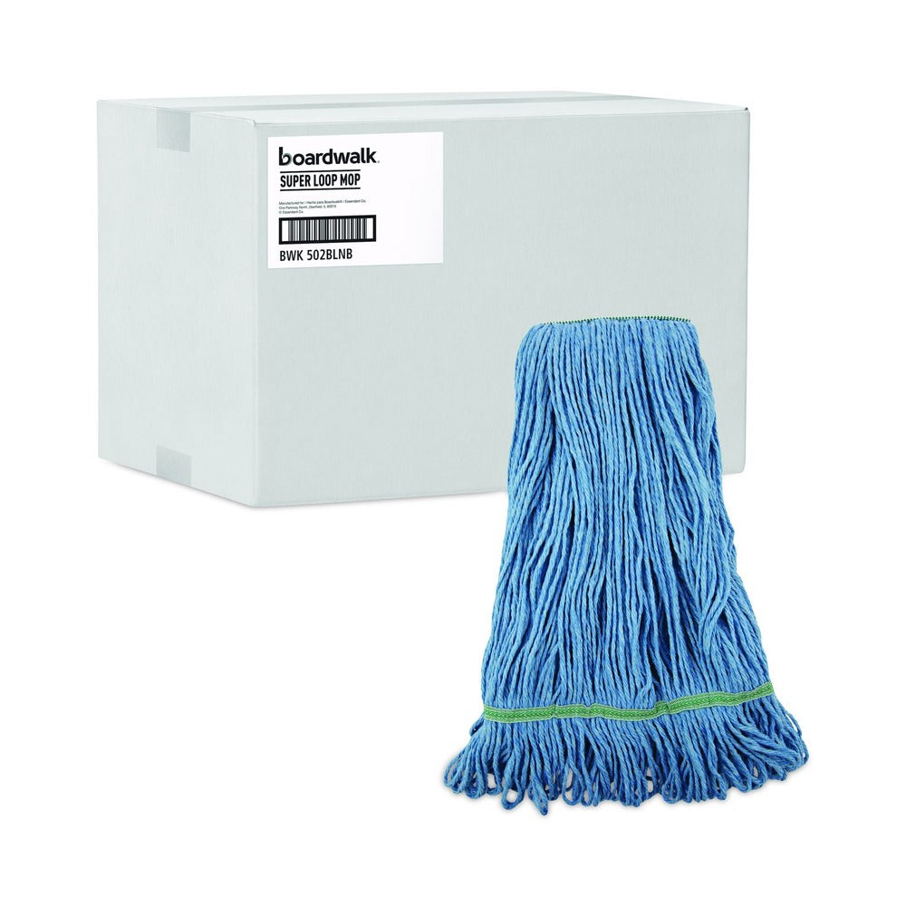 Boardwalk Super Loop Cotton/Synthetic Fiber Wet Mop Head with 1 in. Headband - Blue (12/Carton)