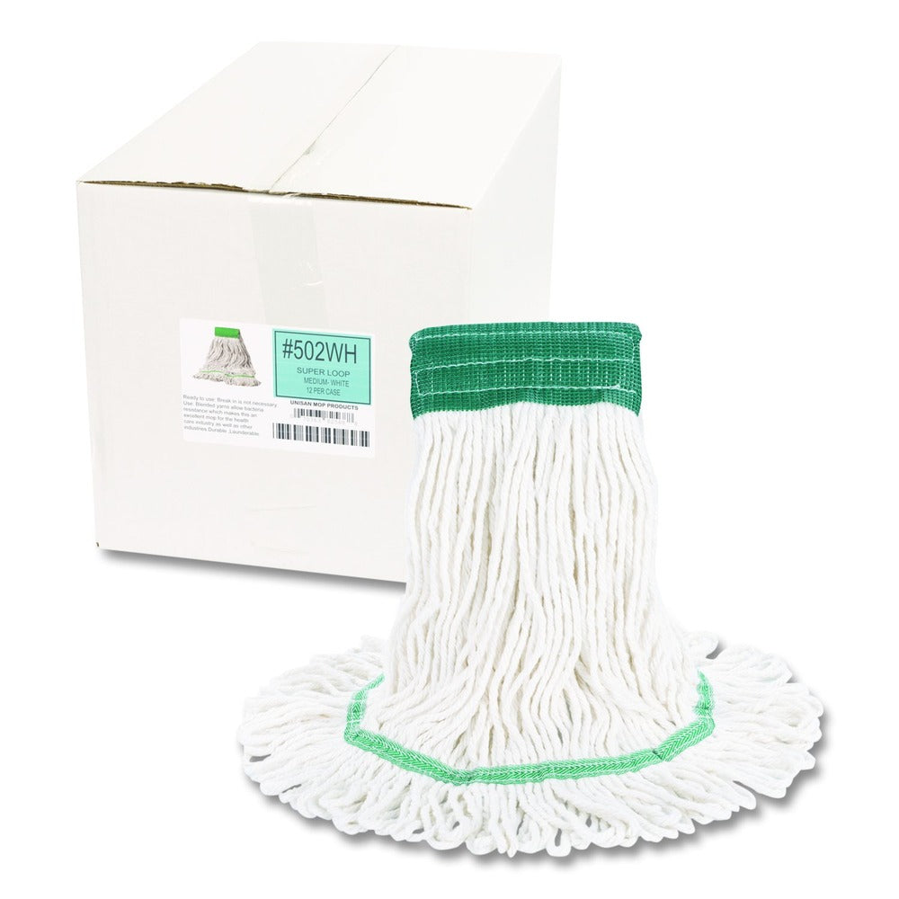 Boardwalk Super Loop Wet Mop Head with Cotton/Synthetic Fiber and 5 in. Headband - Medium, White (12/Carton)
