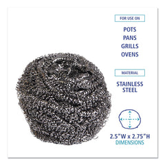 Boardwalk 84BWK SS 2-1/2 in. x 2-3/4 in. Stainless Steel Scrubber - Steel Gray (12/Carton)