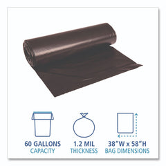 Boardwalk Reprocessed Resin Can Liners, 60 gal, 1.2 mil, 38 x 58, Black, 50 Rolls/Carton
