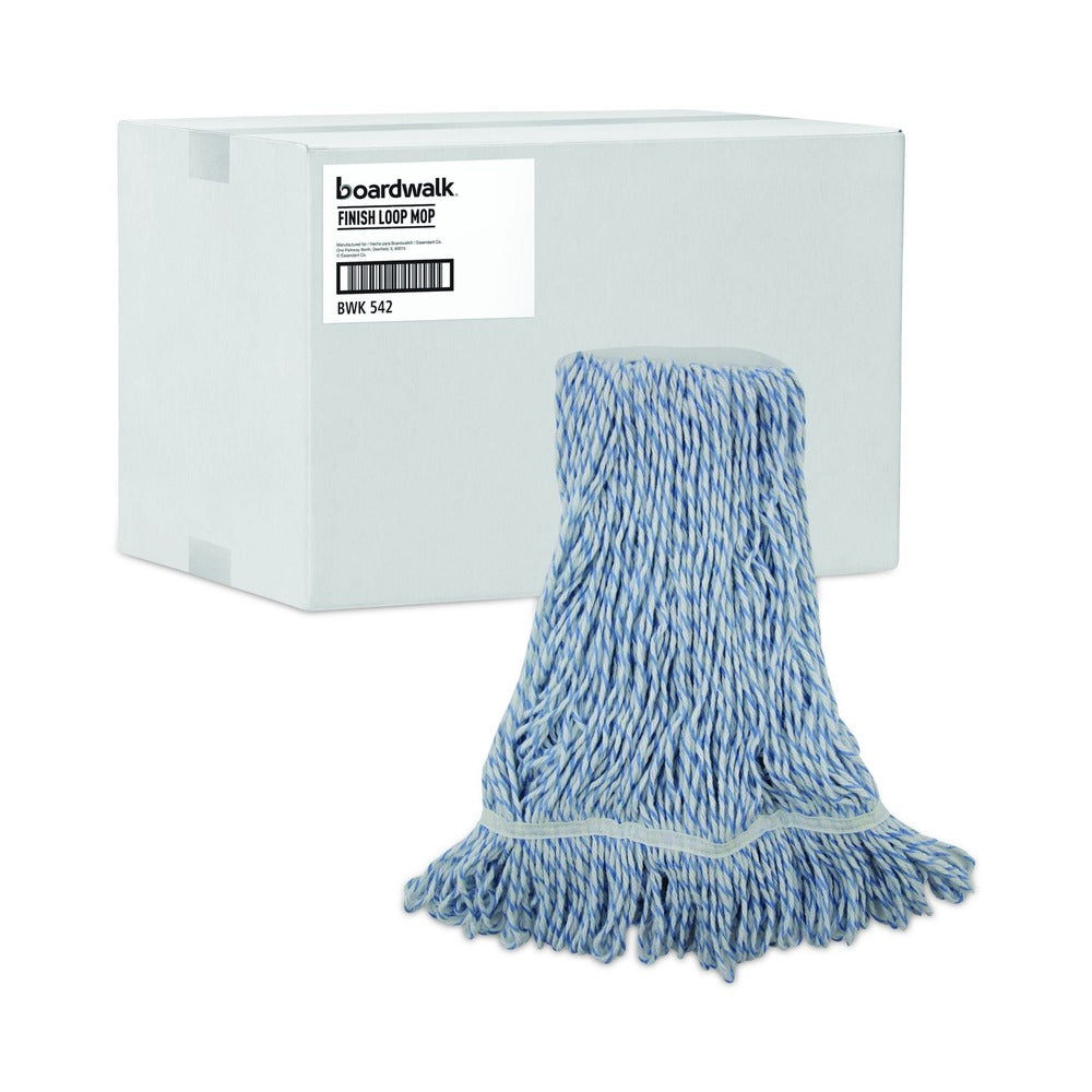 Boardwalk BWK542CT Narrow Floor Finish Rayon/Polyester Mop Head - Medium, White/Blue (12/Carton)