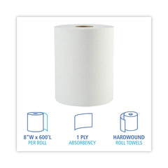 Boardwalk 2 in. Core 1-Ply 8 in. x 600 ft. Hardwound Paper Towels - White (12/Carton)