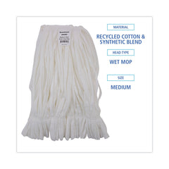Boardwalk Enviro Clean Looped Mop Head With Tailband - Medium, White (12/Carton)