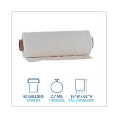 Boardwalk 60 Gallon 2.7 mil 38 in. x 63 in. Industrial Drum Liners Rolls - Clear (50/Carton)