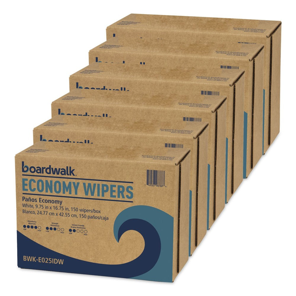 Boardwalk 4-Ply 9.75 in. x 16.75 in. Scrim Wipers - White (150/Dispenser Pack, 6 Dispenser Packs/Carton)