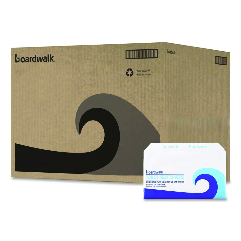 Boardwalk 14.17 in. x 16.73 in. Premium Half-Fold Toilet Seat Covers - White (250/Sleeve, 20 Sleeves/Carton)