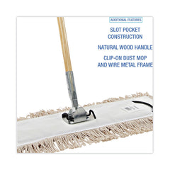 Boardwalk 24 in. x 5 in. Cotton Head 60 in. Wood Handle Cotton Dry Mopping Kit - Natural (1-Kit)