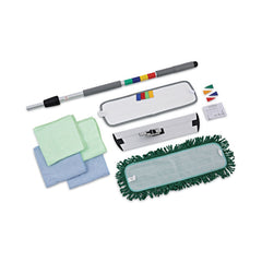 Boardwalk 35 in. to 60 in. Microfiber Cleaning Kit 18 in. Wide Blue Green Microfiber Head - Gray Aluminum Handle (1-Kit)