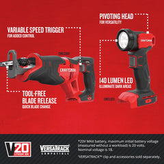 Factory Reconditioned Craftsman 20V Lithium-Ion Cordless 4-Tool Combo Kit with 2 Batteries (2 Ah)