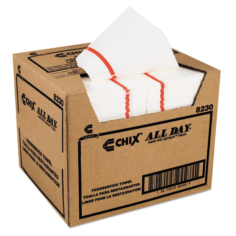 Chix 12.25 in. x 21 in. 1-Ply Foodservice Towels - White/Red Stripe (200/Carton)
