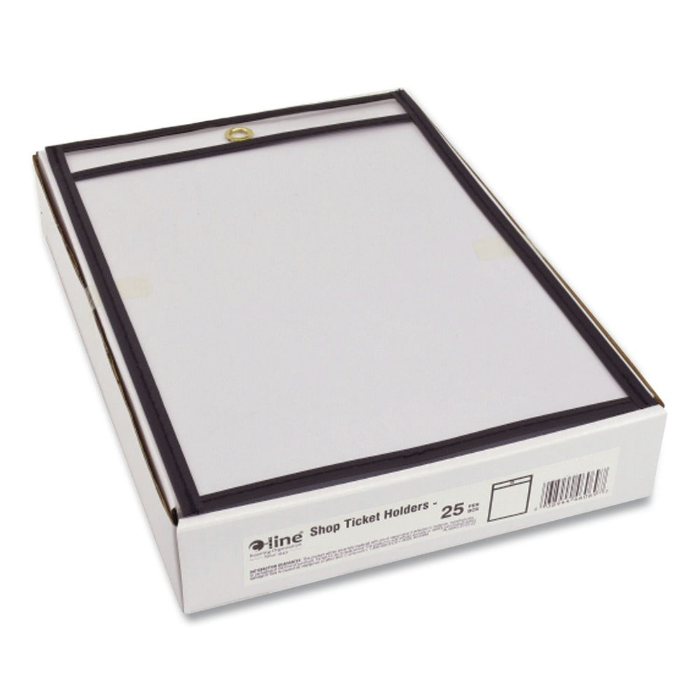 C-Line Super Heavy-Duty Top Load 5 in. x 8 in. Insert Stitched Shop Ticket Holders - Clear Front, Black Border (25/Box)