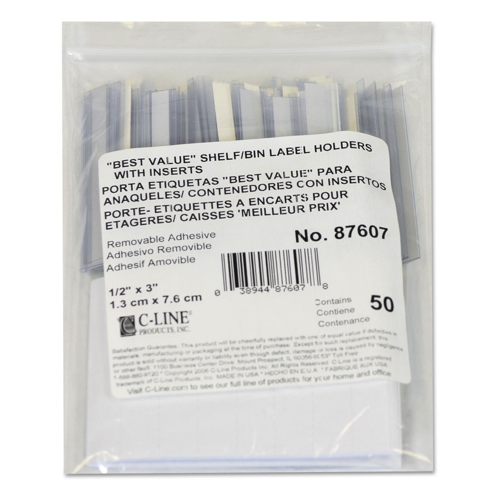 C-Line 0.5 in. x 3 in. Top Load Self-Adhesive Label Holders - Clear (50/Pack)