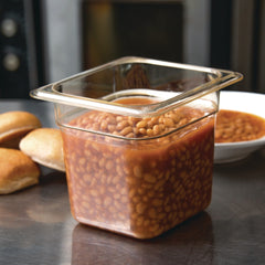 Carlisle 3088513 6.38 in. x 6.75 in. x 6 in. 2.5 qt. StorPlus High Heat Plastic Food Pan - Amber