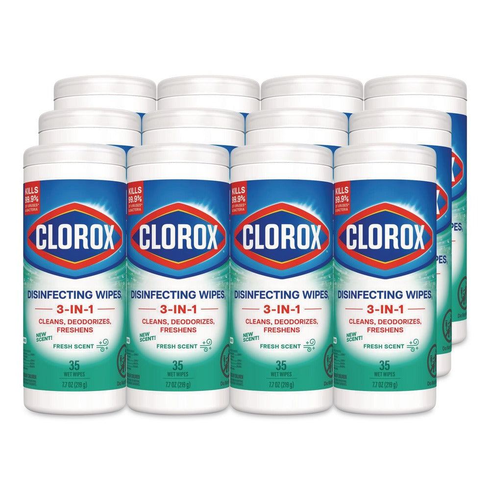 Clorox 7 in. x 8 in. 1-Ply Bleach Free Disinfecting Wipes - Fresh Scent, White (12 Canisters/Carton)