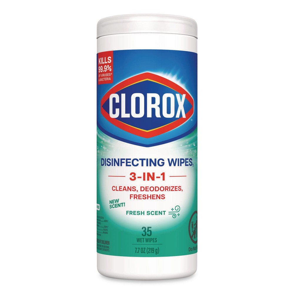 Clorox 01593 7 in. x 8 in. 1-Ply Disinfecting Wipes - Fresh Scent, White (35/Canister)