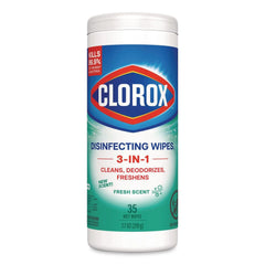 Clorox 01593 7 in. x 8 in. 1-Ply Disinfecting Wipes - Fresh Scent, White (35/Canister)