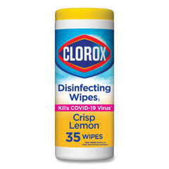 Clorox 7 in. x 8 in. 1-Ply Disinfecting Wipes - Crisp Lemon, White (35/Canister)