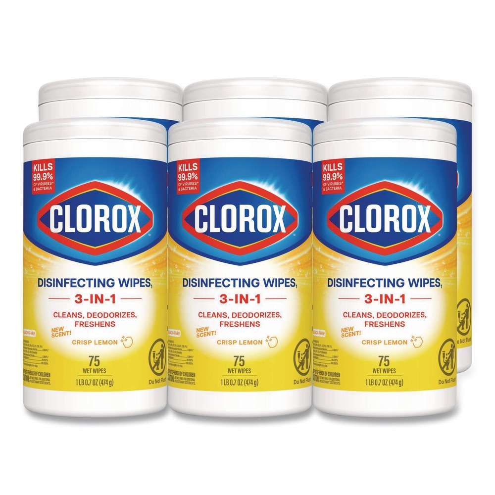 Clorox 7 in. x 7.75 in. 1-Ply Bleach Free Disinfecting Cleaning Wipes - Crisp Lemon White (6/Carton)