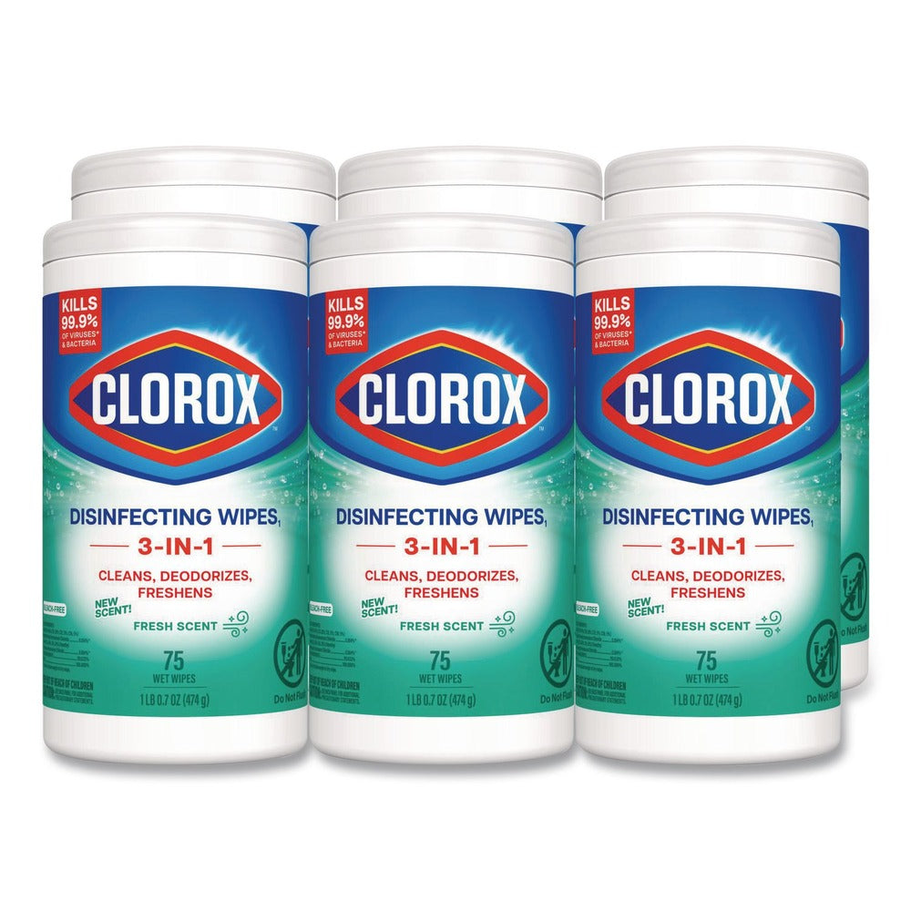 Clorox 7 in. x 8 in. 1-Ply Disinfecting Wipes - Fresh Scent, White (450/Carton)