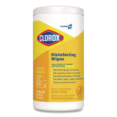 Clorox 7 in. x 8 in. 1-Ply Disinfecting Wipes - Lemon Fresh, White (75/Canister, 6/Carton)
