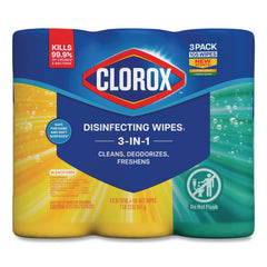 Clorox 7 in. x 8 in. 1-Ply Disinfecting Wipes - Fresh Scent/Citrus Blend (35/Canister, 3/Pack, 5 Packs/Carton)