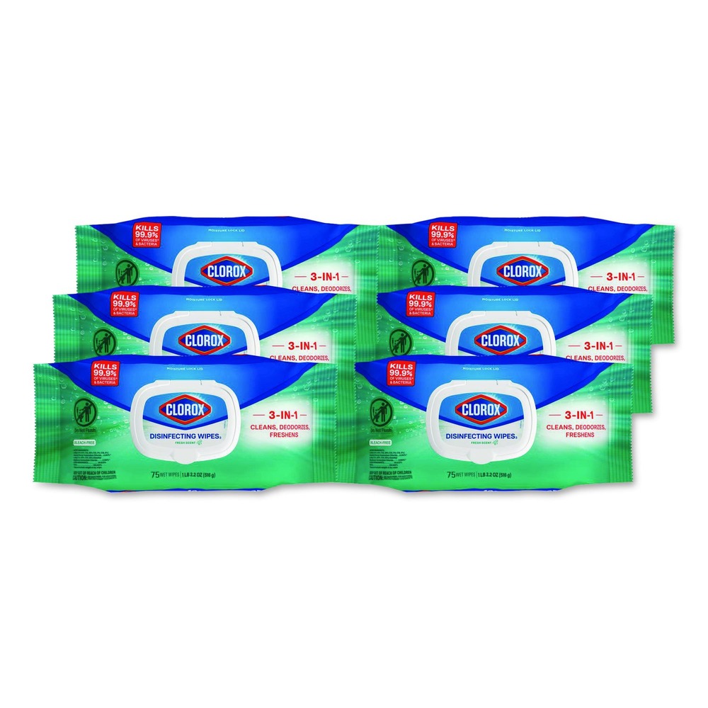 Clorox 8 in. x 7 in. 1-Ply Flex Pack Disinfecting Cleaning Wipes - Fresh Scent White (6/Carton)