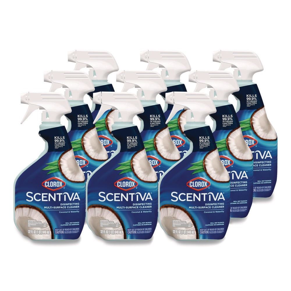 Clorox Scentiva 32 oz Disinfecting Multi-Surface Cleaner - Coconut and Waterlily Scent (9/Carton)
