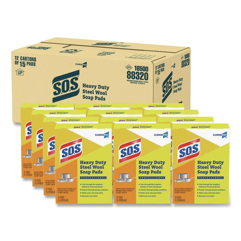 S.O.S. 2.4 in. x 3 in. Steel Wool Soap Pads (15 Pads/Box 12 Boxes/Carton)